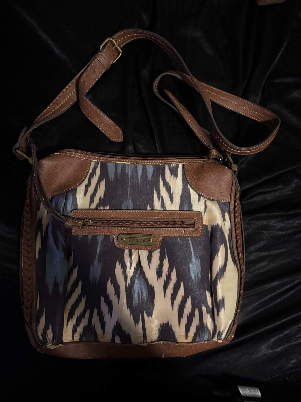 Chaps Patterned Crossbody Bag in Brown and Blue